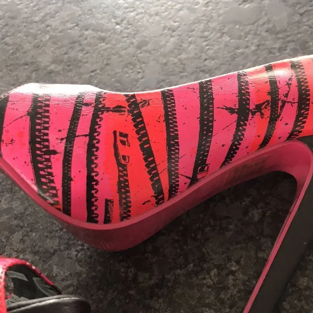 Abbey Dawn Zip It Platforms in Hot Pink with red and black accents BNIB